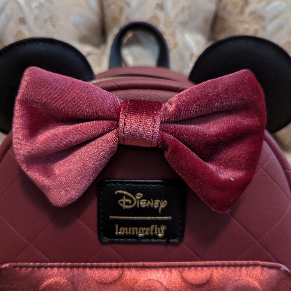 Disney Minnie Maroon, Multi-textured Loungefly Backpack - Picture 8 of 8